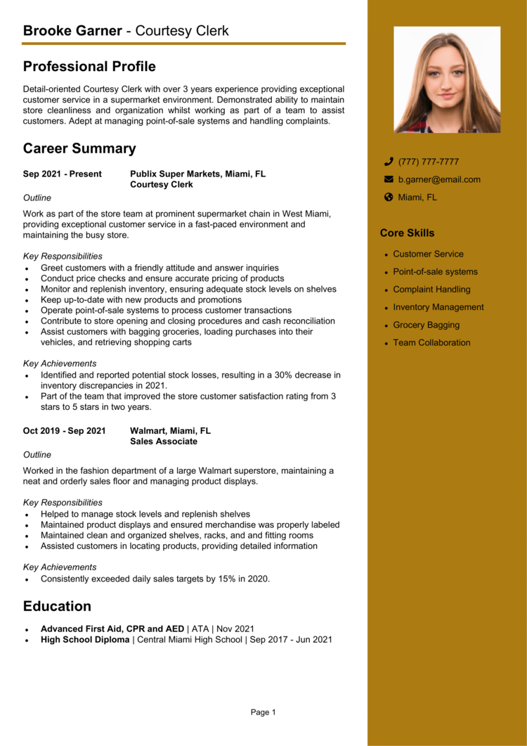 Courtesy Clerk resume example & guide [Get hired]