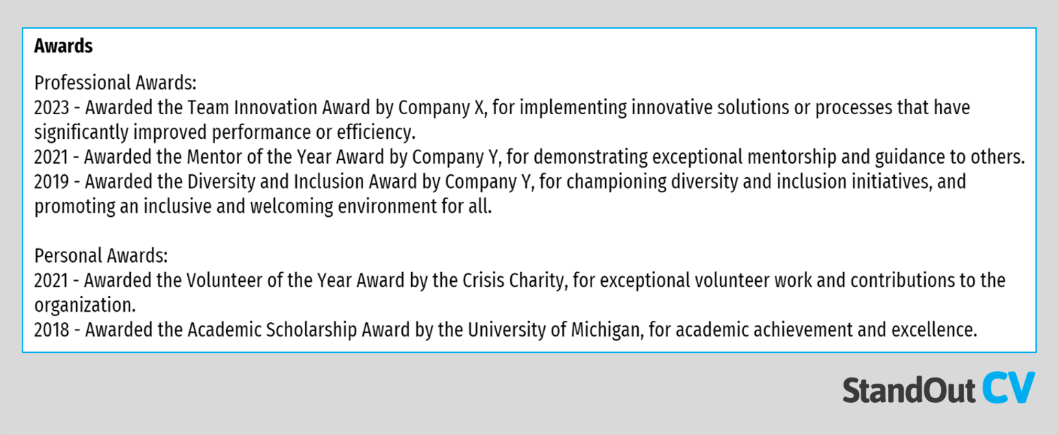 awards section on resume