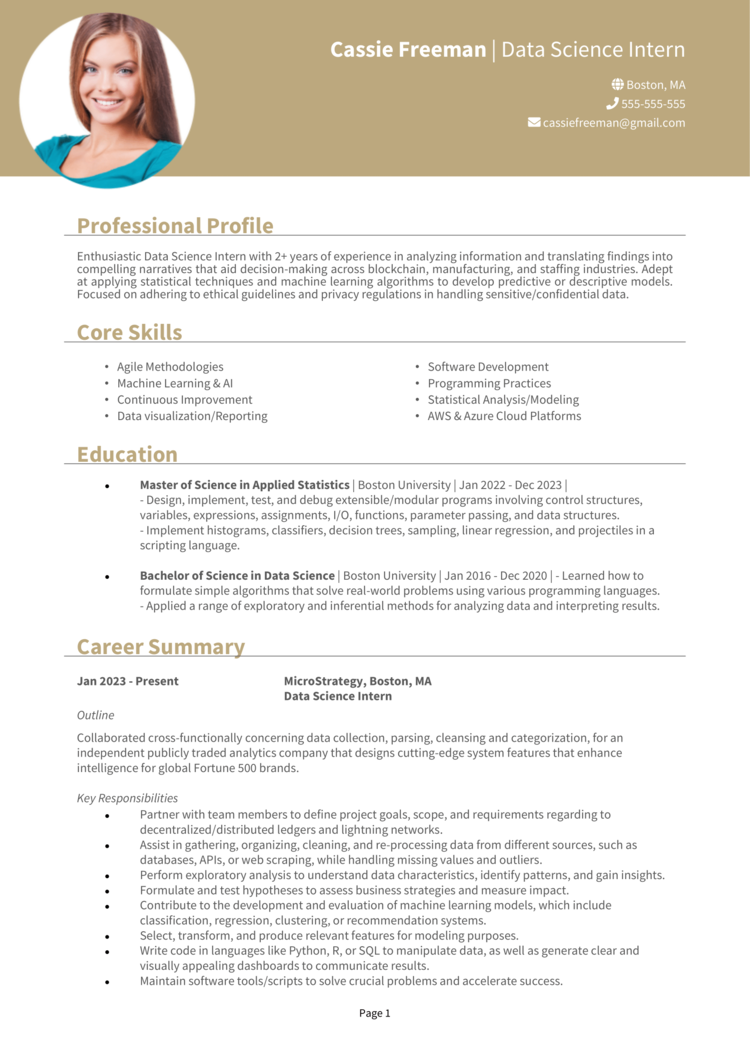 Data Science Intern resume example & guide [Get hired]