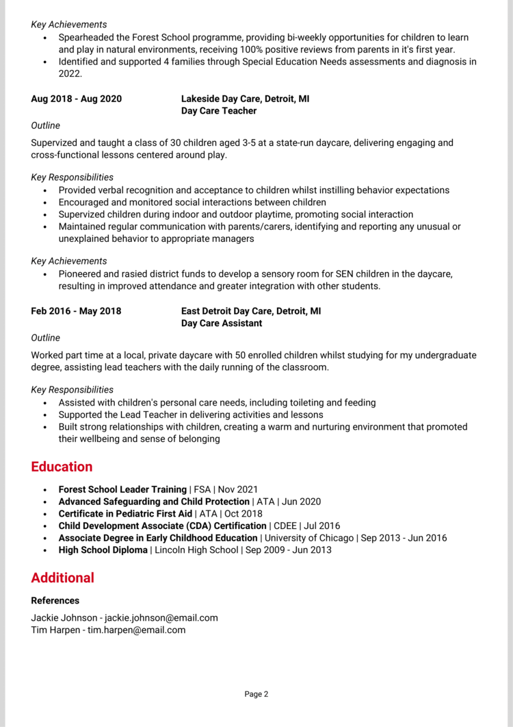 Day Care Teacher resume example & guide [Get hired]