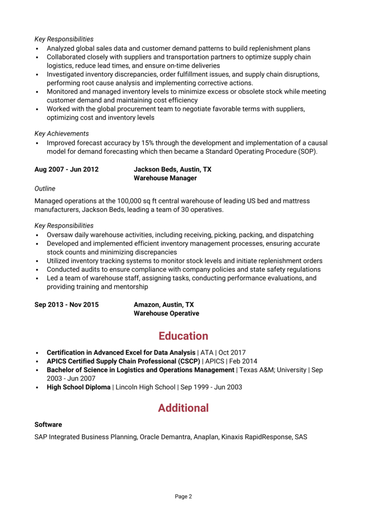 Demand Planner Resume Example Guide Get A Great Job   Demand Planner Resume 2 