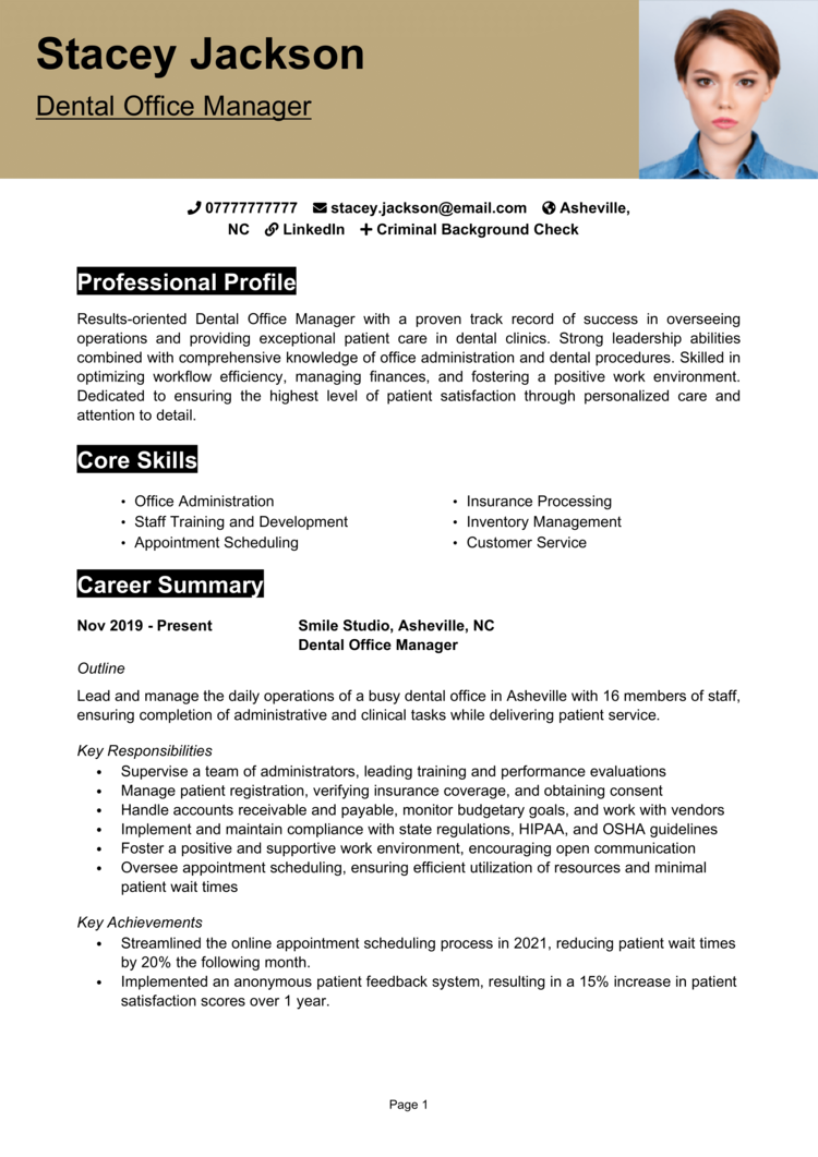 Dental Office Manager Resume 1