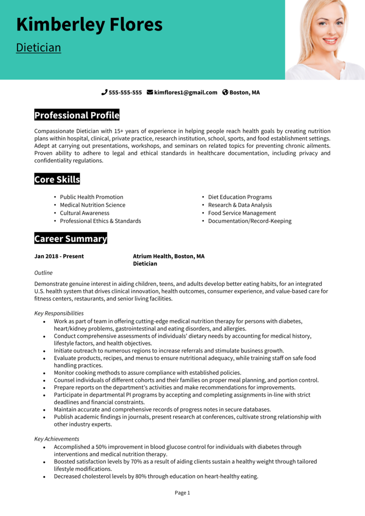 resume format for dietitian Dietitian assistant mechanic qwikresume