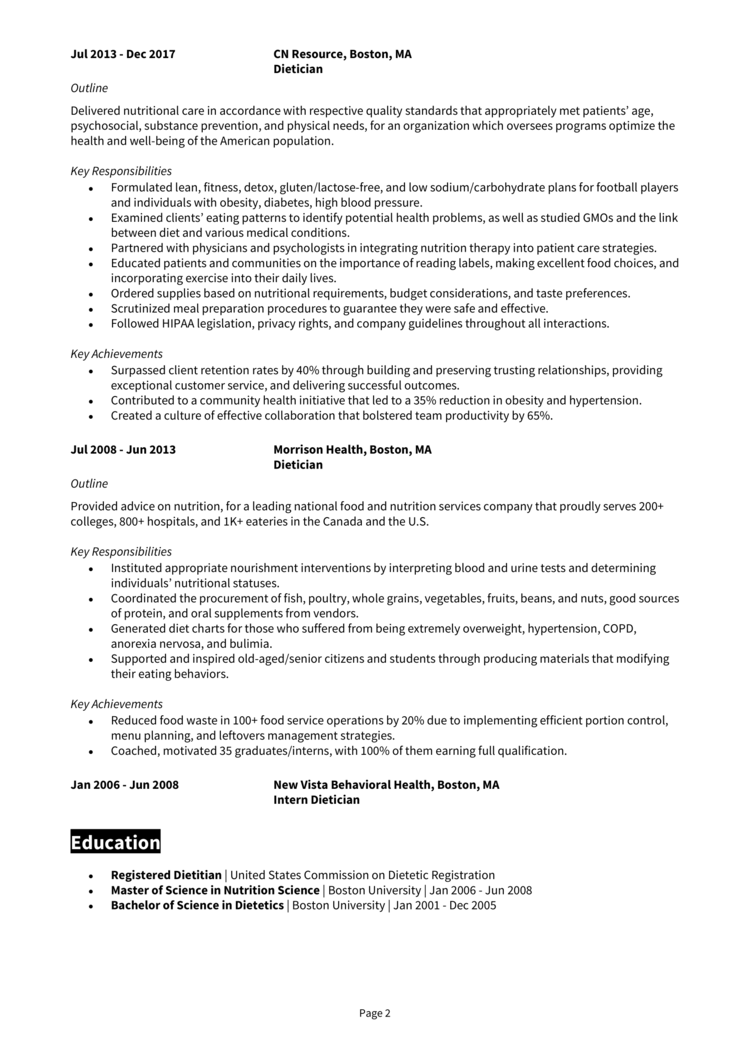 Dietitian Resume Example + Guide [get Hired Fast]