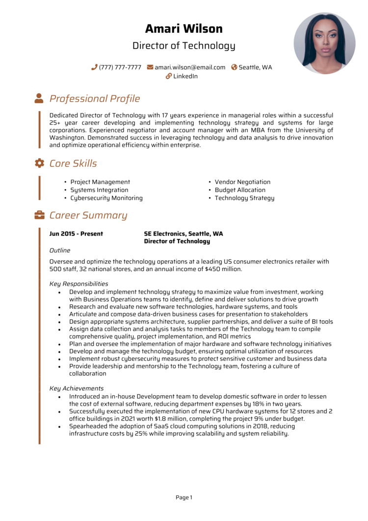 Director Of Technology Resume Example Guide [get Noticed]