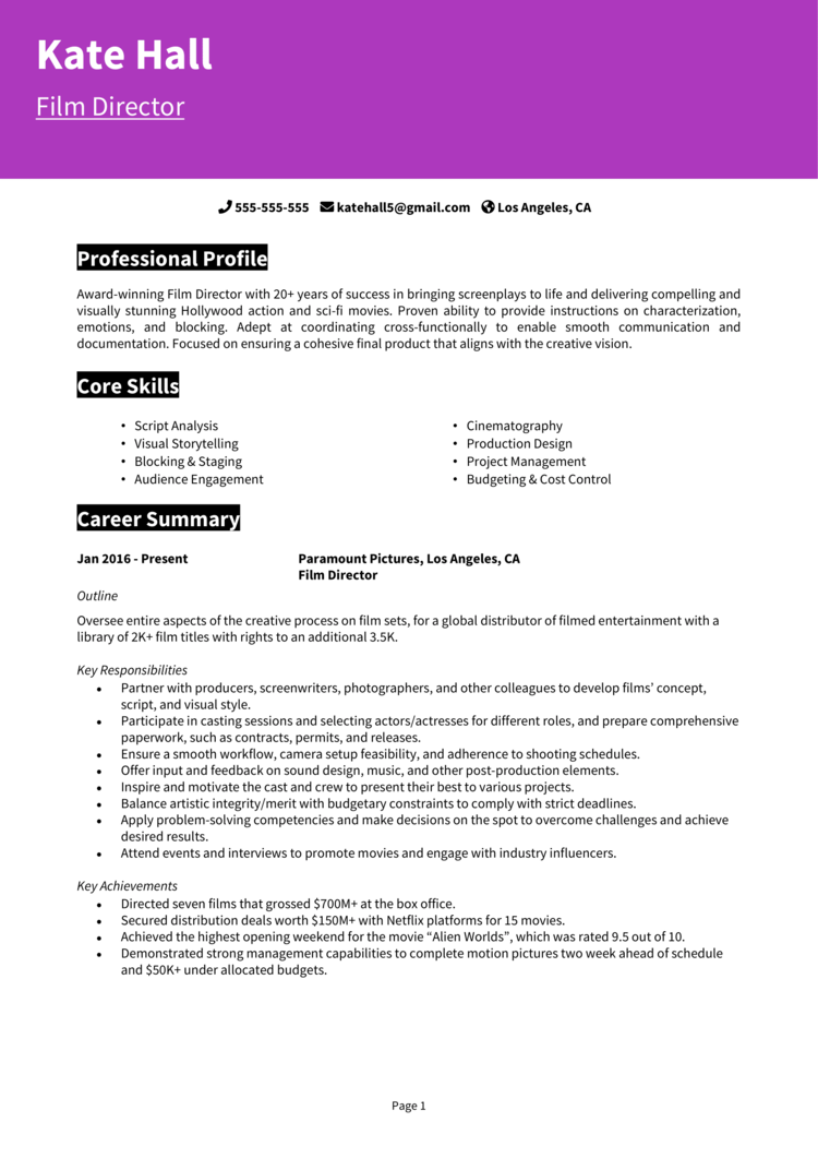 Film Director Resume Example Guide Get Hired 