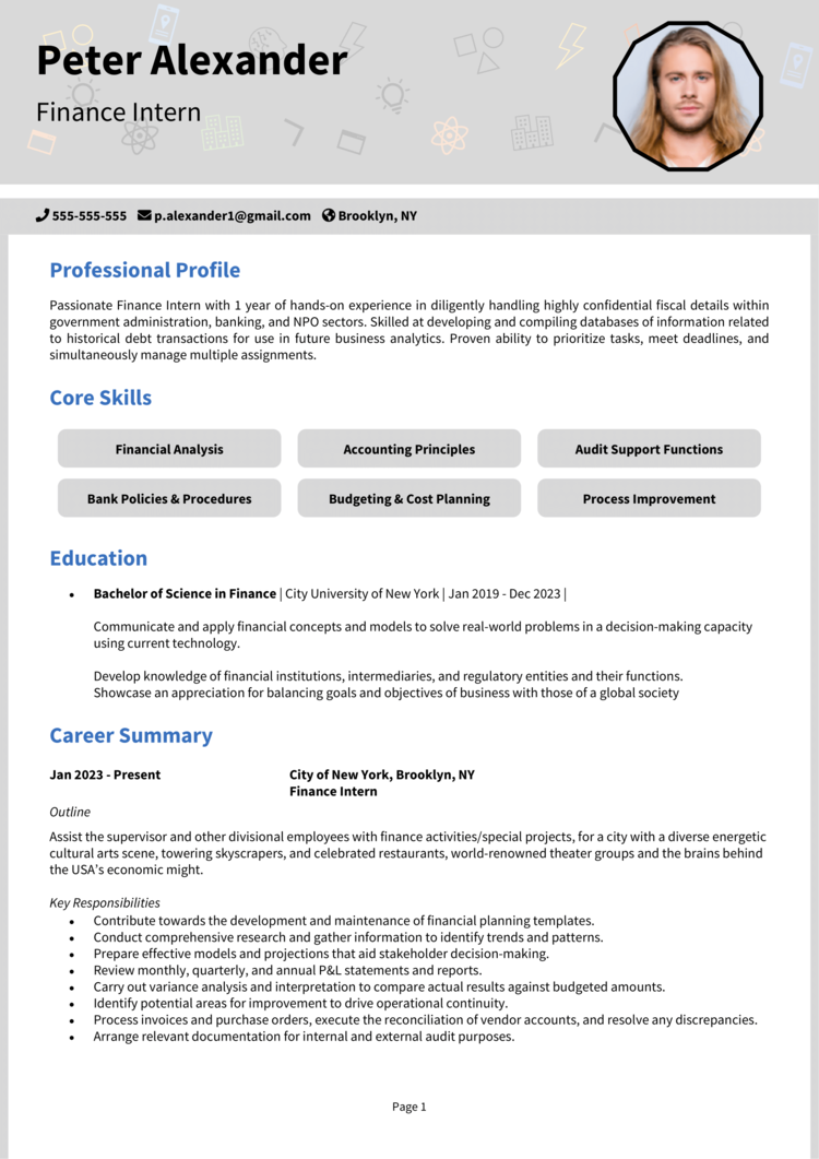 Finance Intern resume example & guide [Get hired]