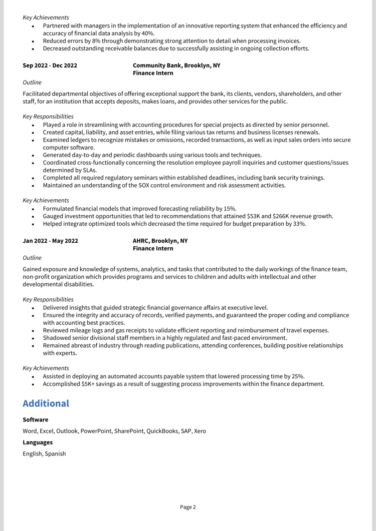 Finance Intern resume example & guide [Get hired]