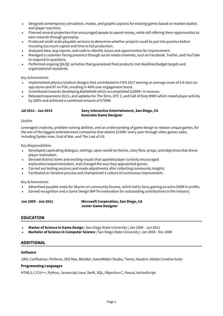 Game Designer resume example + guide [Secure interviews]