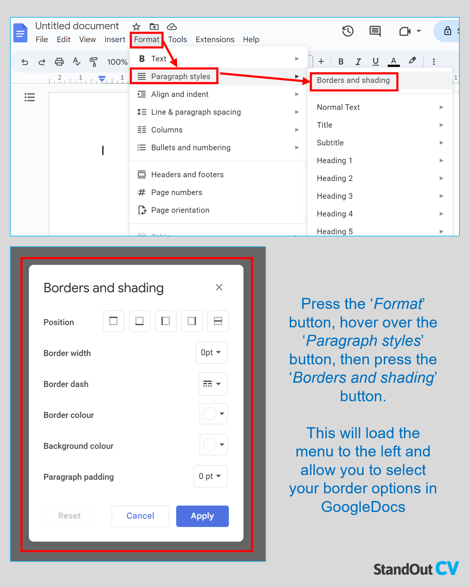 Add border in GoogleDocs