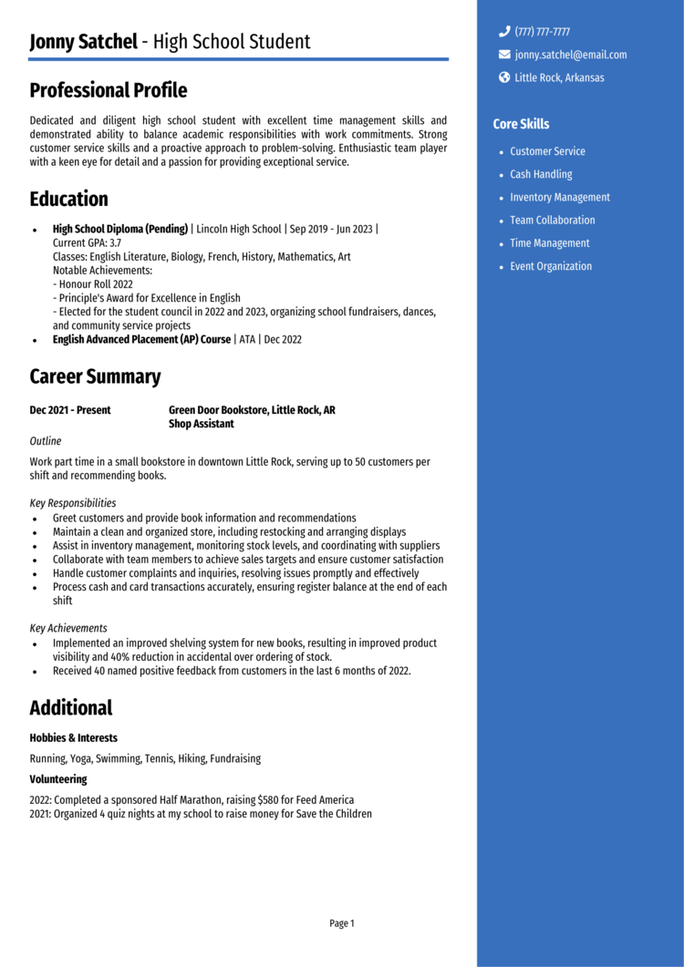 High School Student Resume-1