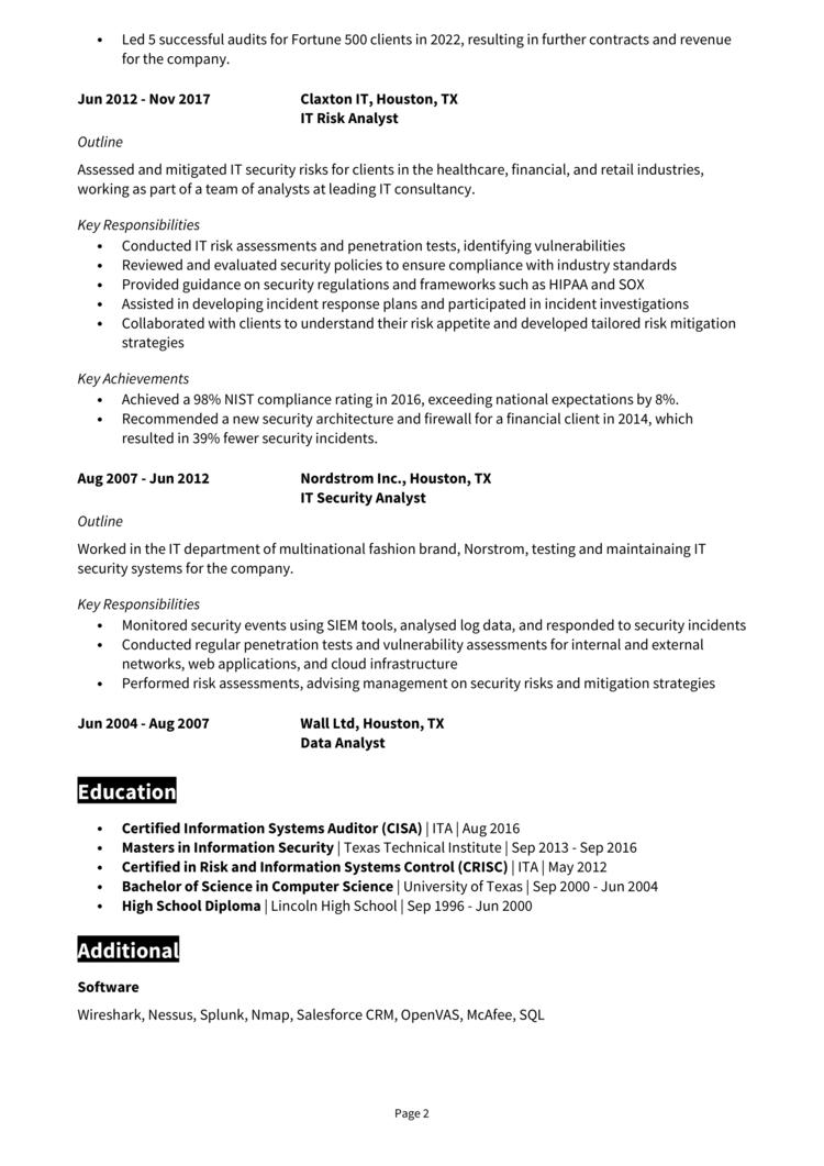 IT Auditor Resume Example Guide Get Noticed   IT Auditor Resume 2 