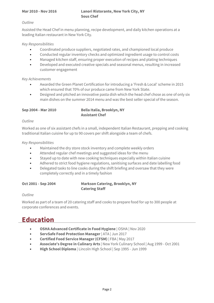 Kitchen Manager Resume Example Guide Get Hired   Kitchen Manager Resume 2 