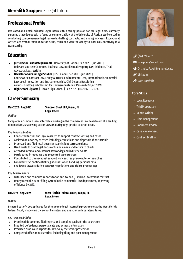 Legal Intern Resume Example Guide Get The Best Jobs   Legal Intern Resume 1 