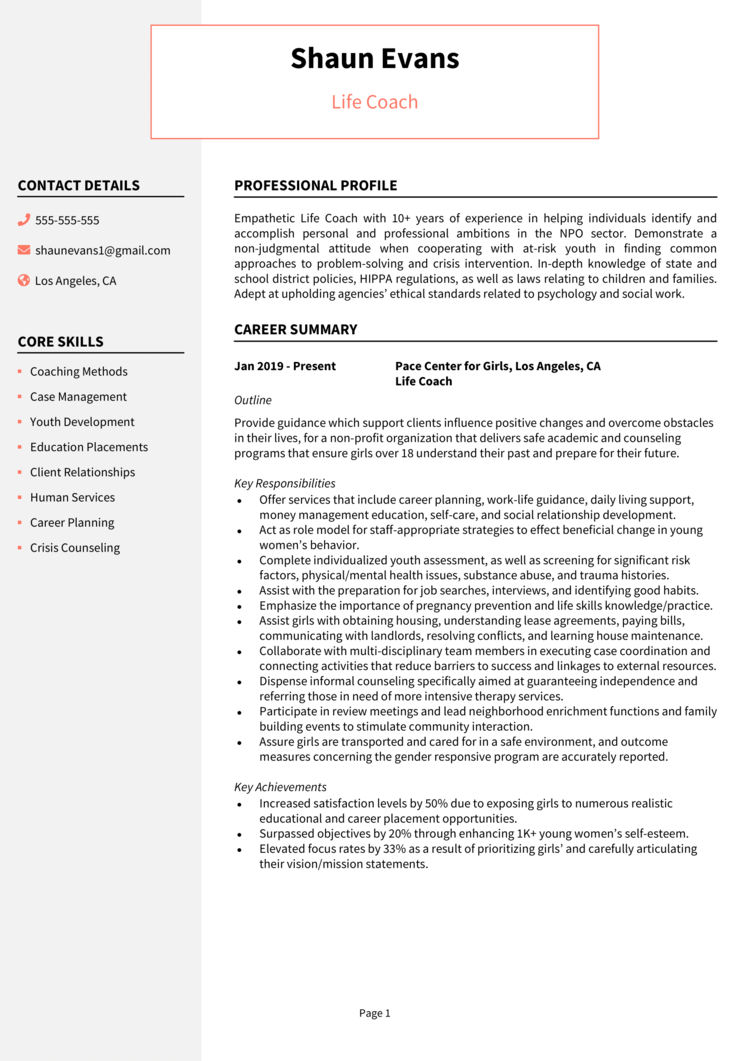 Life Coach resume example + guide [Land interviews]