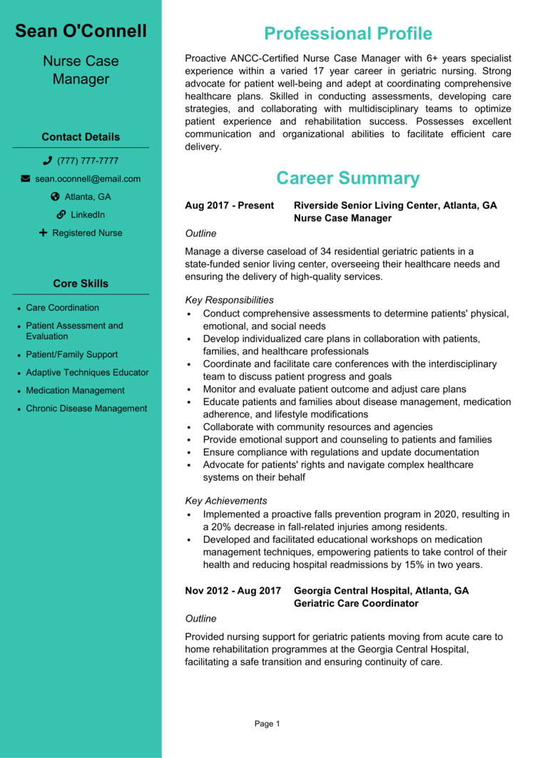 Nurse Case Manager Resume 1