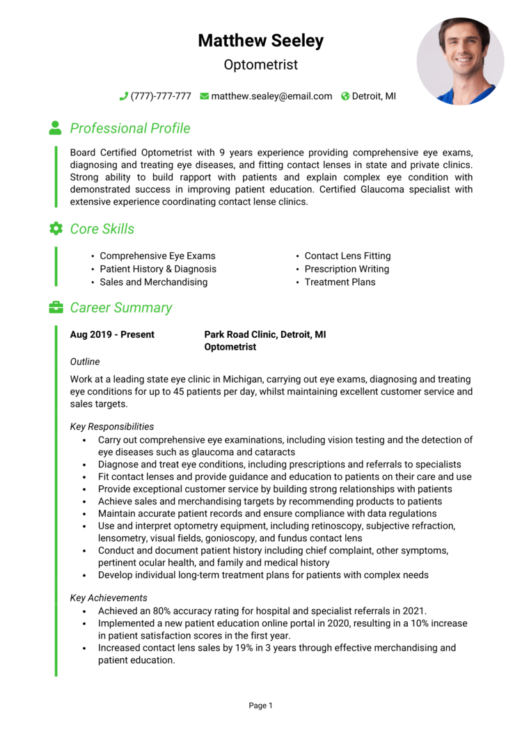 Optometrist Resume 1