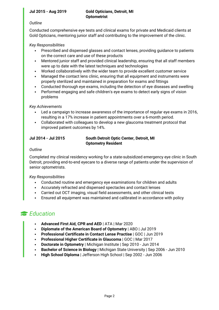 Optometrist Resume Example & Guide [Get Hired]