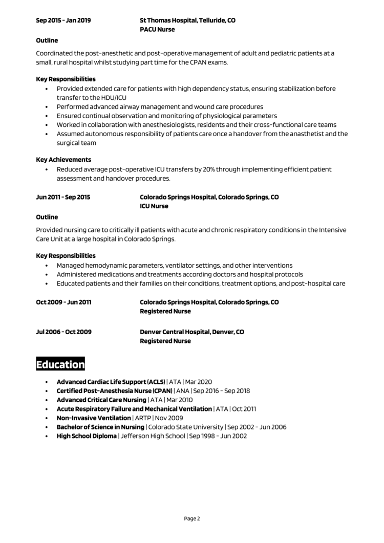 PACU Nurse resume example + guide [Land job interviews]