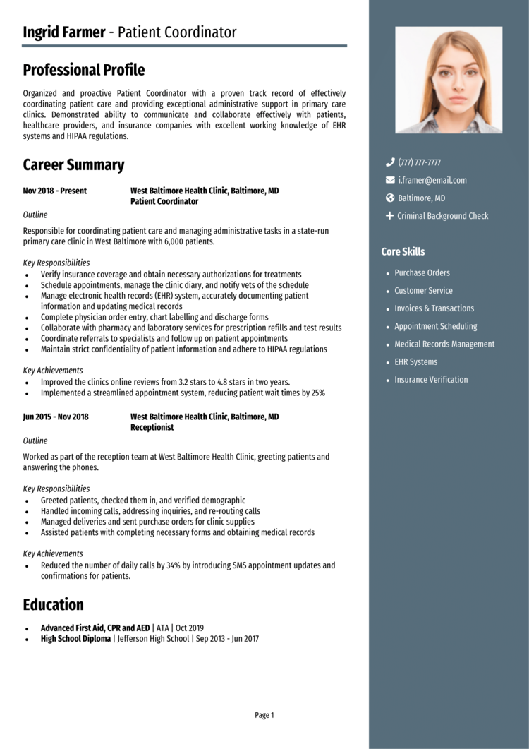 Patient Coordinator Resume Example Guide Get A Great Job   Patient Coordinator Resume 1 