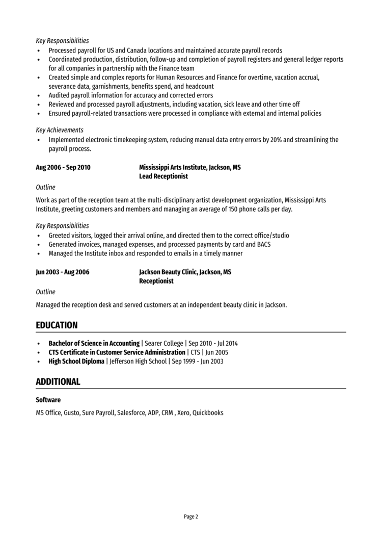 Payroll Clerk resume example + guide [Get hired fast]