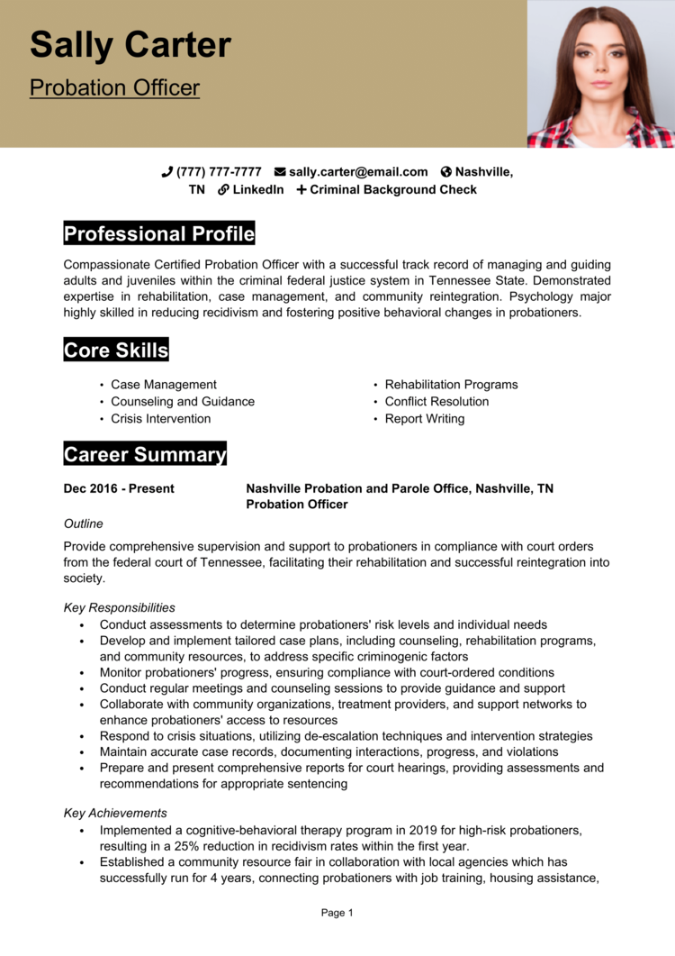 Probation Officer Resume Example Guide Get Hired Fast   Probation Officer Resume 1 