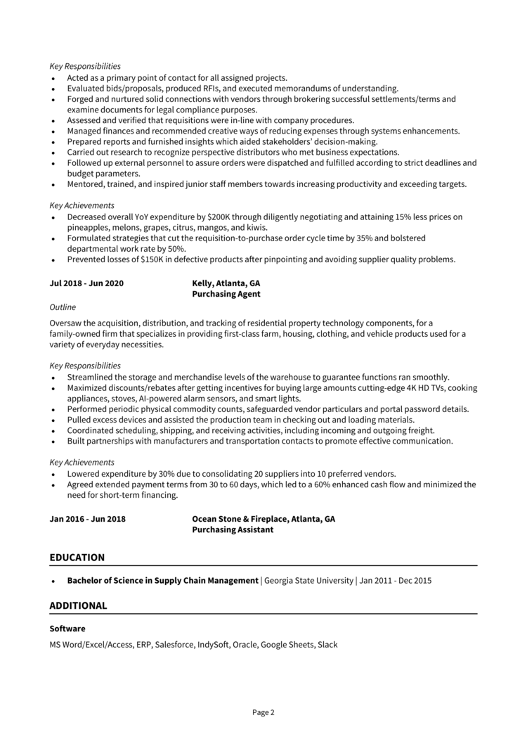 Purchasing Agent Resume Example Guide Get Noticed   Purchasing Agent Resume 2 