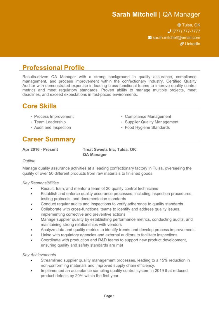 QA Manager Resume 1