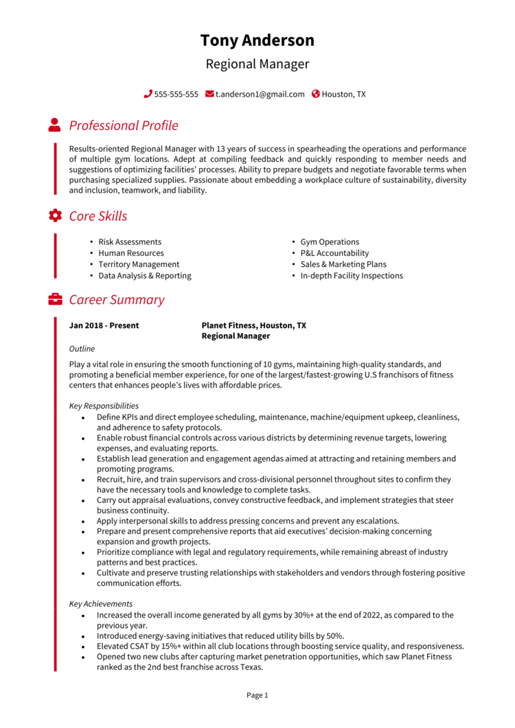 Regional Manager Resume 1