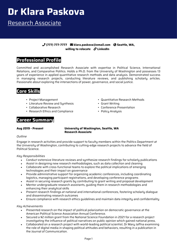 Research Associate Resume 1