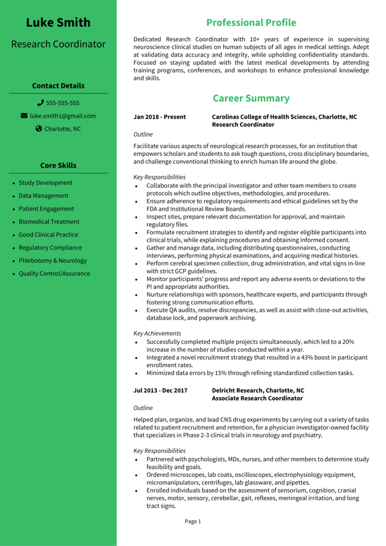 Research Coordinator Resume Example Guide Get Hired Fast   Research Coordinator Resume 1 