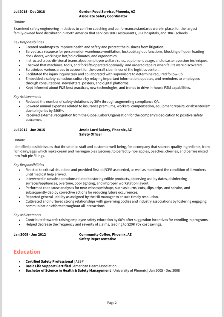 Safety Coordinator Resume Examples