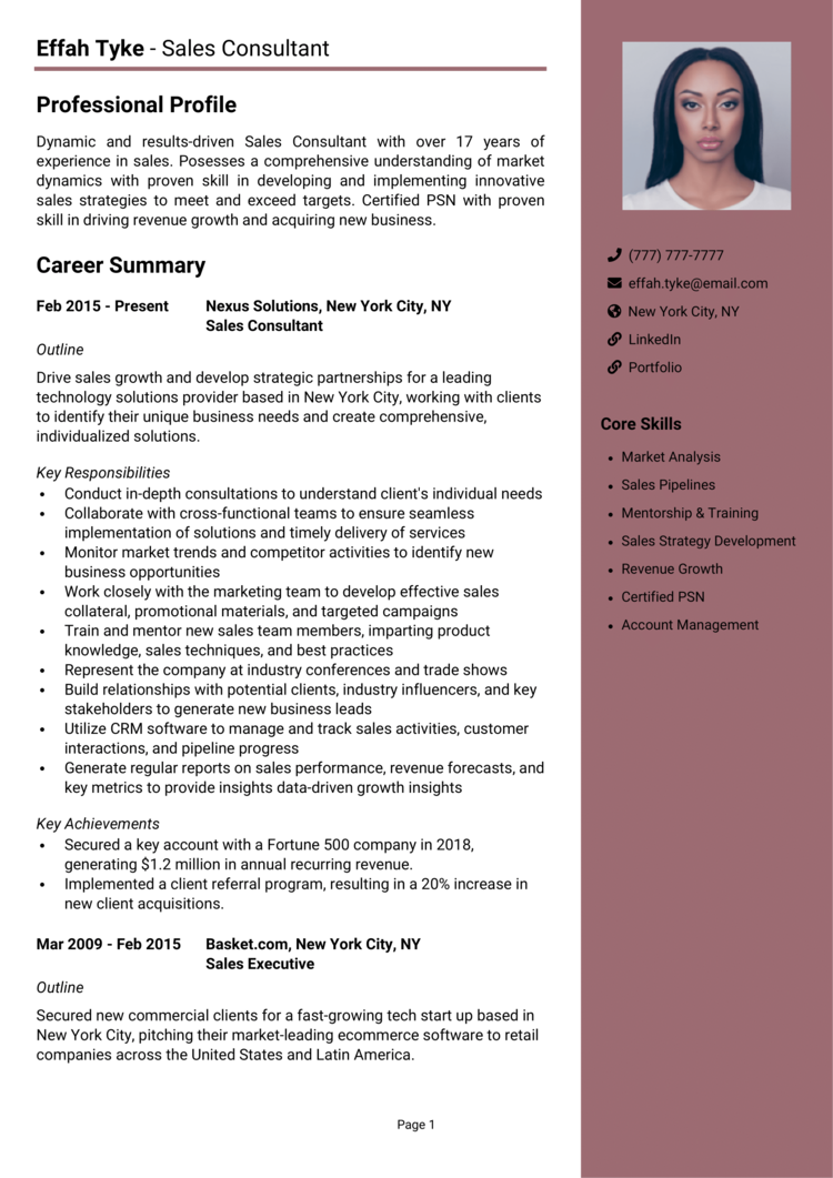 Sales Consultant Resume Example Guide Get Hired   Sales Consultant Resume 1 