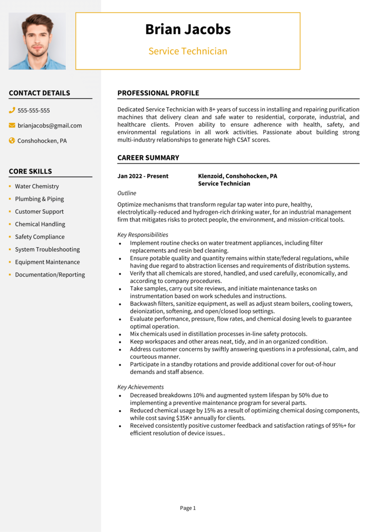 Service Technician Resume 1