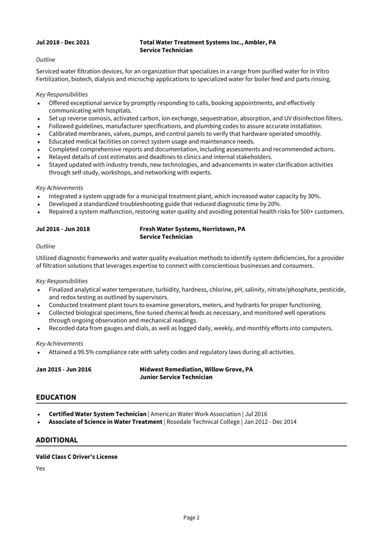 resume service technician