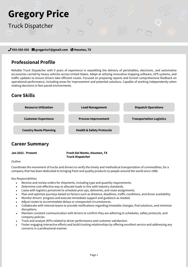 transportation dispatcher resume sample