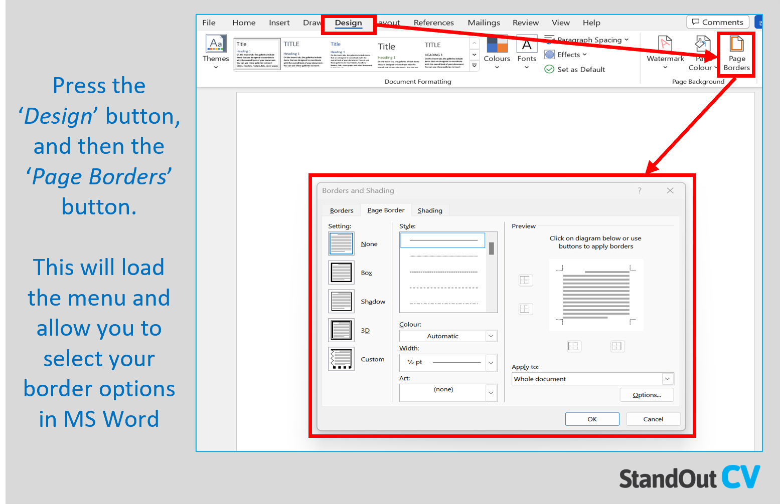 Adding border to CV in Word