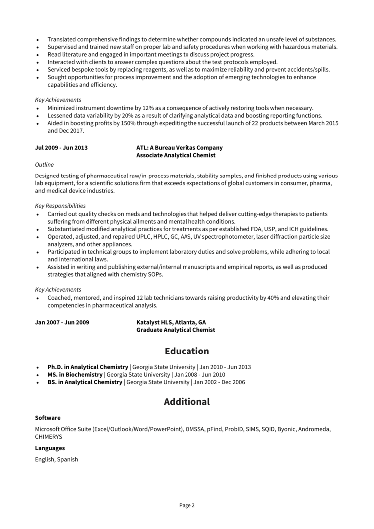 Analytical Chemist resume example + guide [Get a great job]