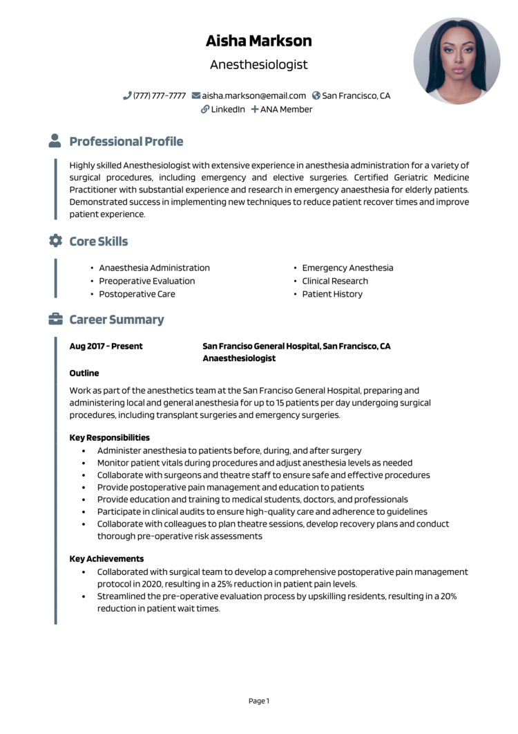 Anesthesiologist Resume Example & Guide [Get Hired]