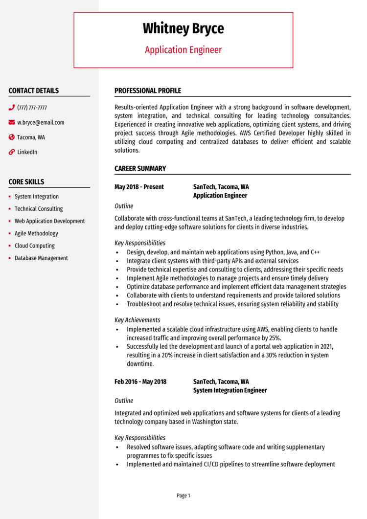 Application Engineer Resume 1