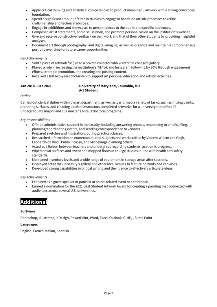 Art Student Resume 2