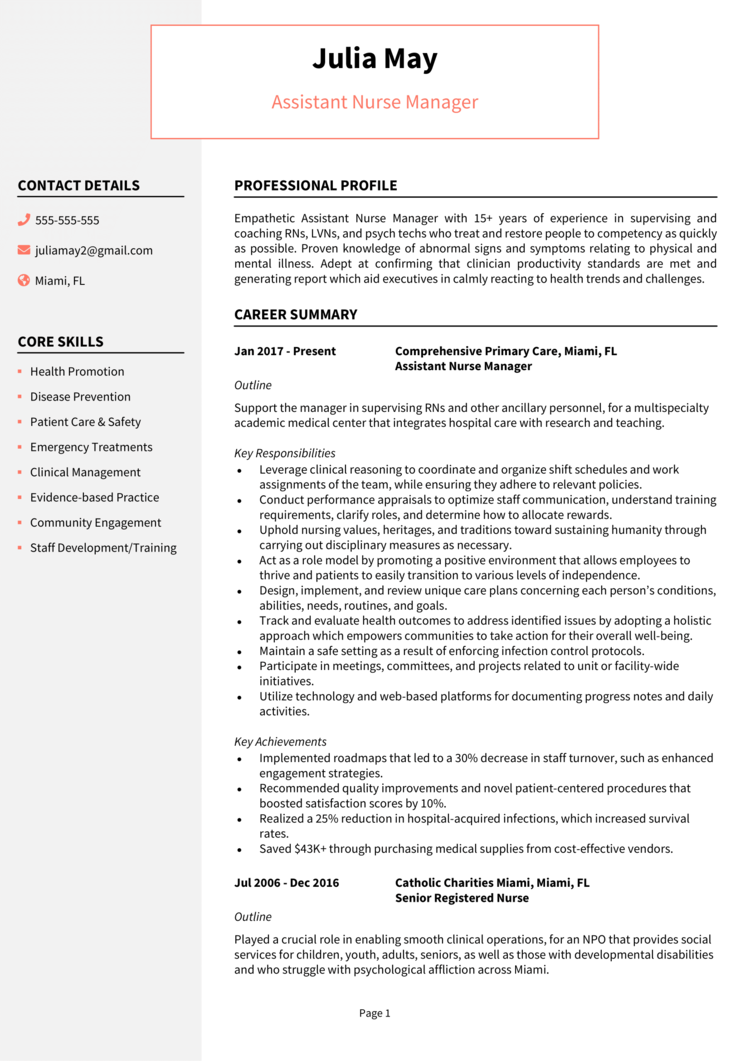 Assistant Nurse Manager Resume 1