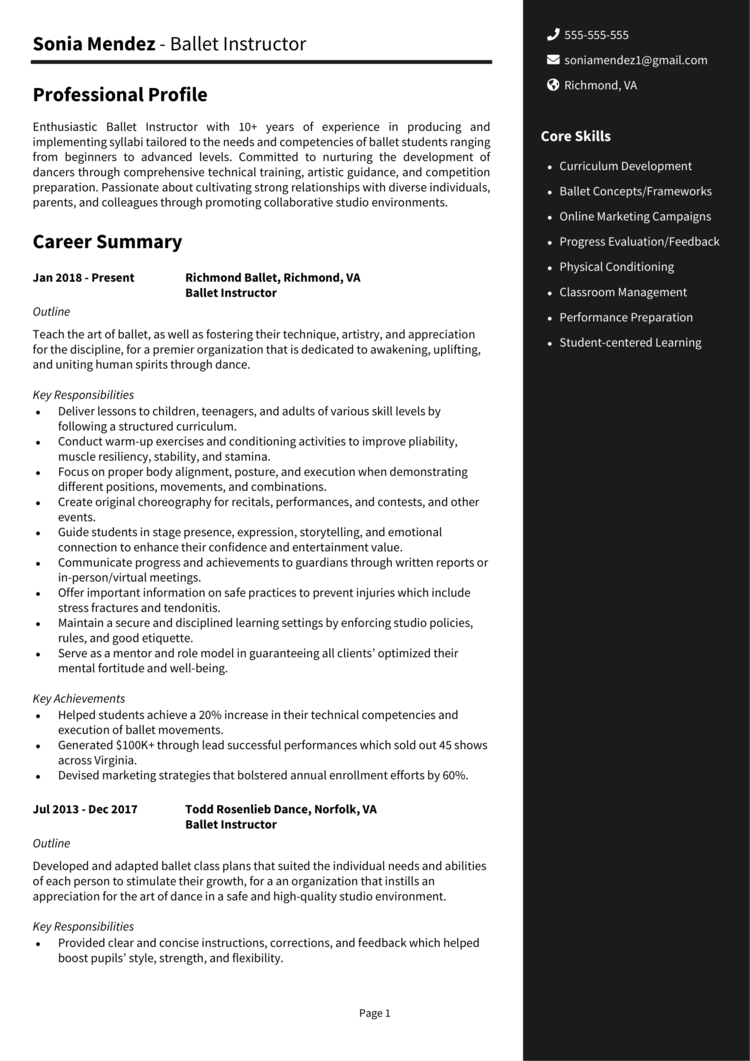 Ballet resume example + guide [Land interviews]