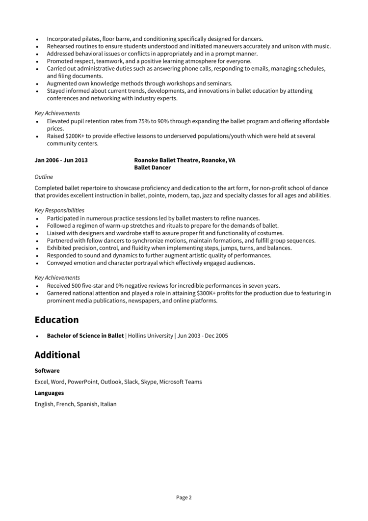 ballet resume sample 9 dance resume examples [& templates]