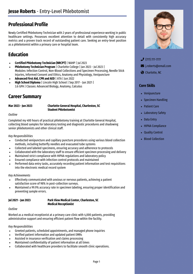 Entry Level Phlebotomy Resume 1