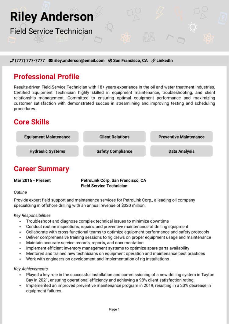 Field Service Technician Resume 1