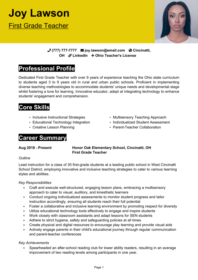 First Grade Teacher Resume-1