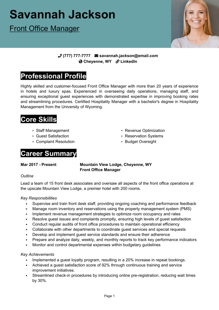 Front Office Manager resume example & guide [Get hired]