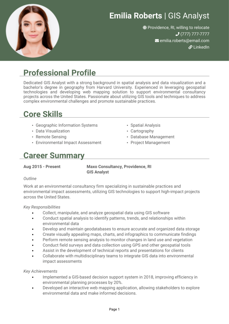 GIS Analyst Resume Example Geographic Information Systems   GIS Analyst Resume 1 