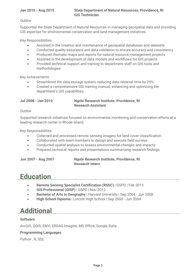 GIS Analyst Resume Example Geographic Information Systems   GIS Analyst Resume 2 